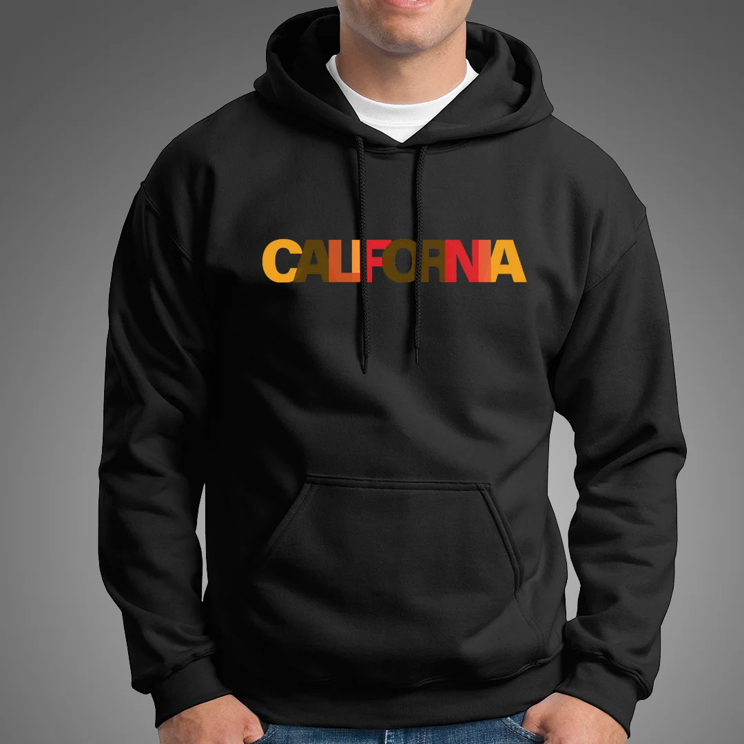 California State Letters In Different Colors On Black Hoodie