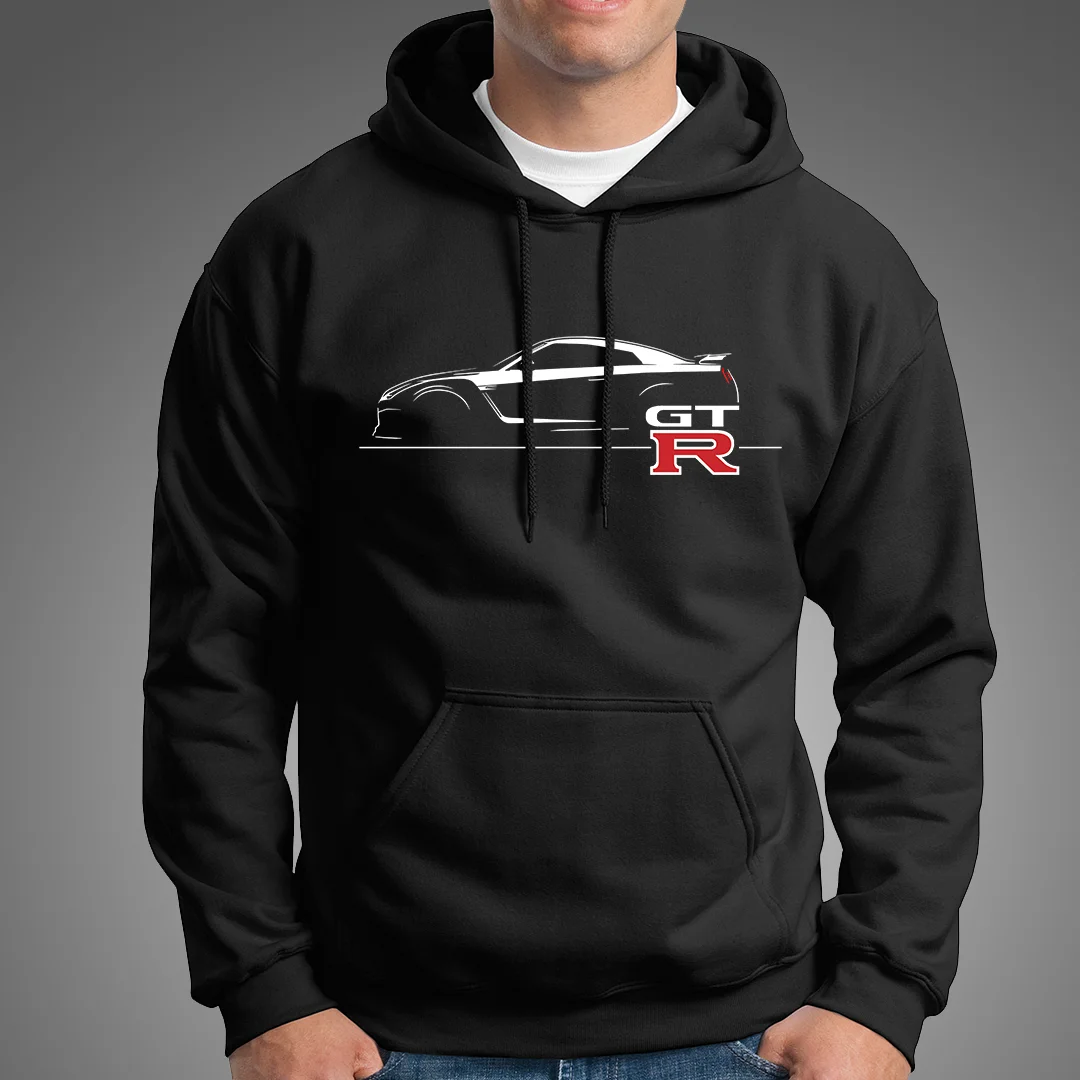 Nissan GTR Line Art Design On Black Hoodie