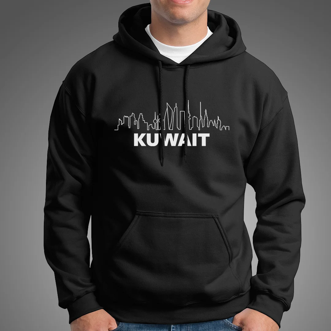 Outline Kuwait City Skyline On Black Hoodie