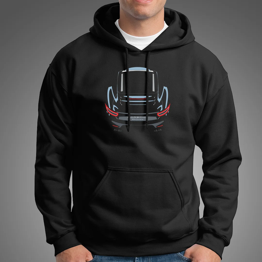 Porsche Carrera 911 Outline Painting On Black Hoodie
