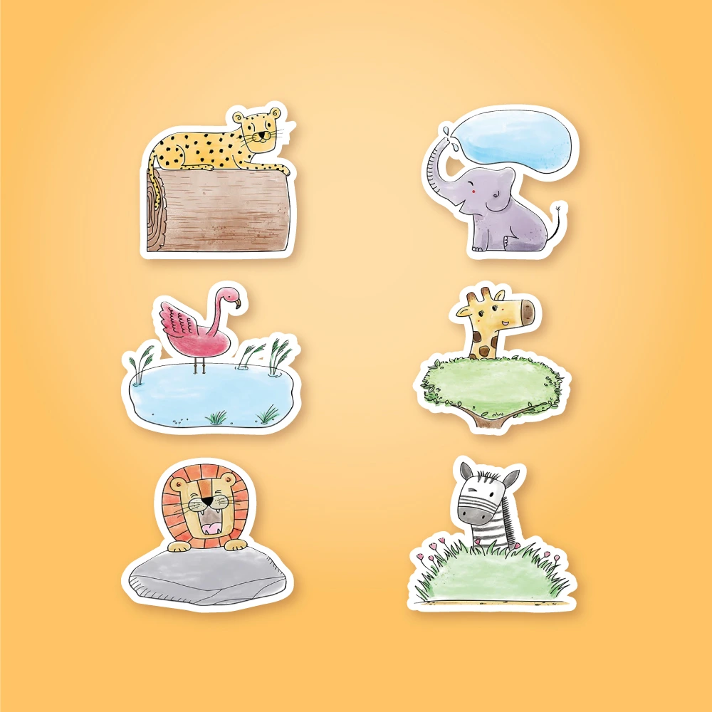  Set Of School Labels With Animal Design, Add Your Name In The Request Box 