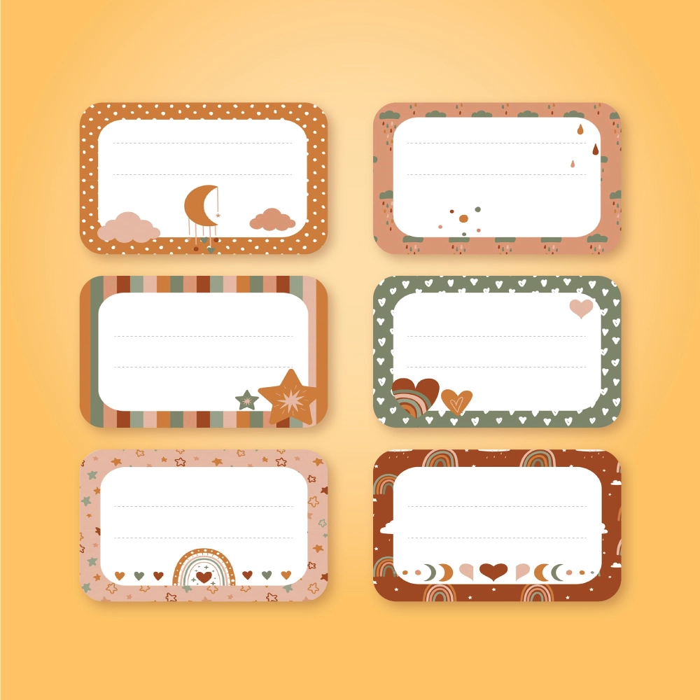  Set Of School Labels With Bohemian Design, Add Your Name In The Request Box (1)