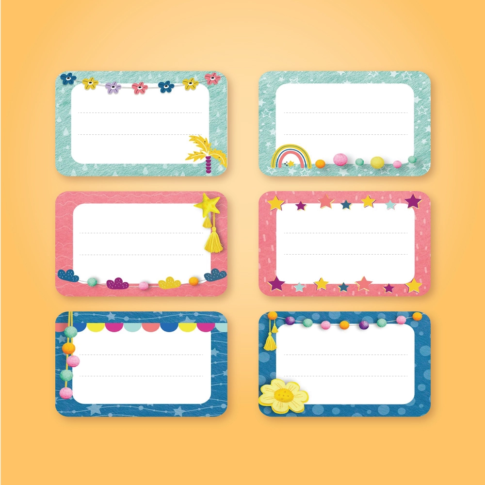  Set Of School Labels With Colorful Design, Add Your Name In The Request Box